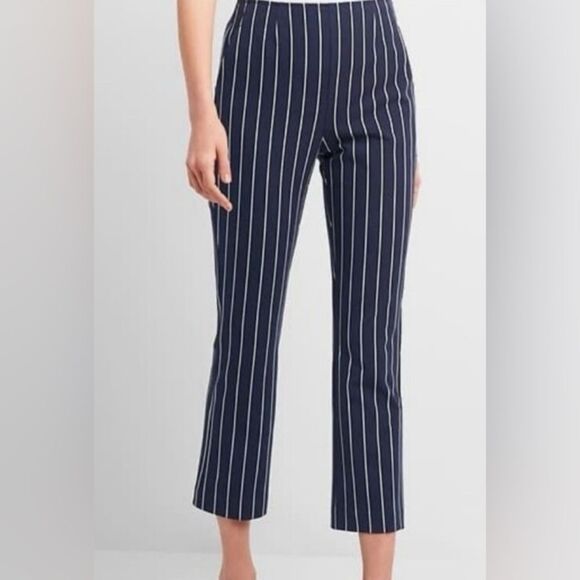 Gap Navy Blue Stripe High Rise Crop Flare Ankle Pants trouser Stretch 00 XS - Picture 1 of 10